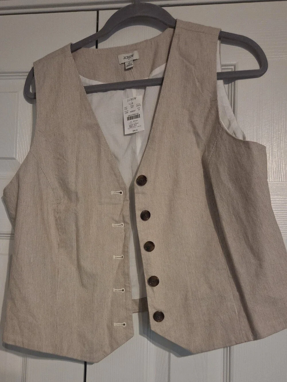 J. Crew Lizzie wide leg pant & matching Vest Neutral Beige Striped Linen-Blend